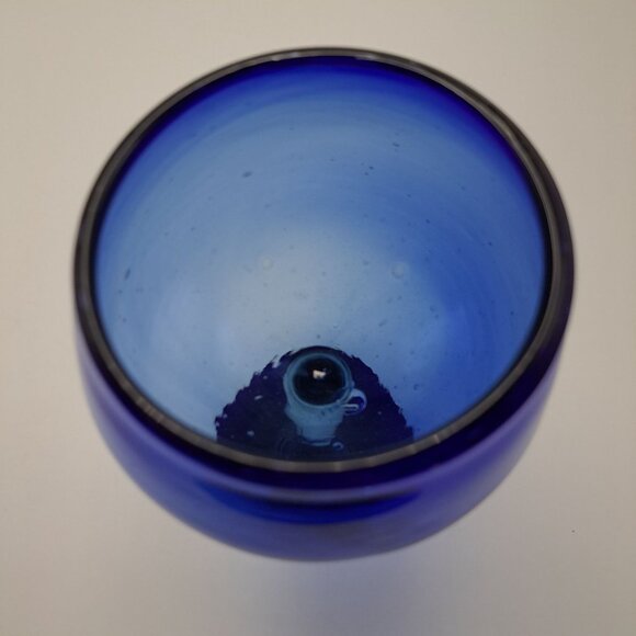 Mexican Hand Blown Blue Wine Glass Vintage Glassware Collectible Home Decor - Picture 5 of 8